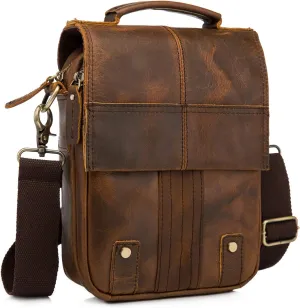 Le'aokuu Mens Crazy Horse Leather Cross Body Messenger Shoulder Satchel School Bag For 8" Tablets