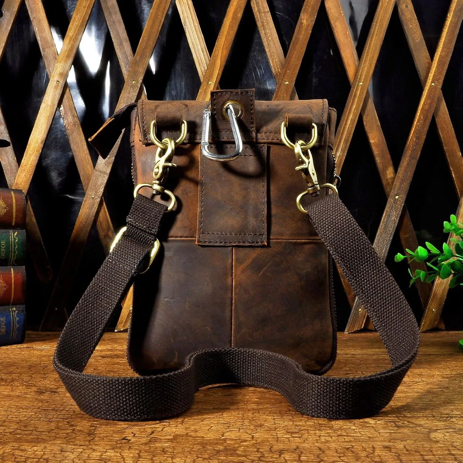 Le'aokuu Mens Genuine Leather Small Messenger Shoulder Satchel Phone Pouch Belt Fanny Waist Bag Pack