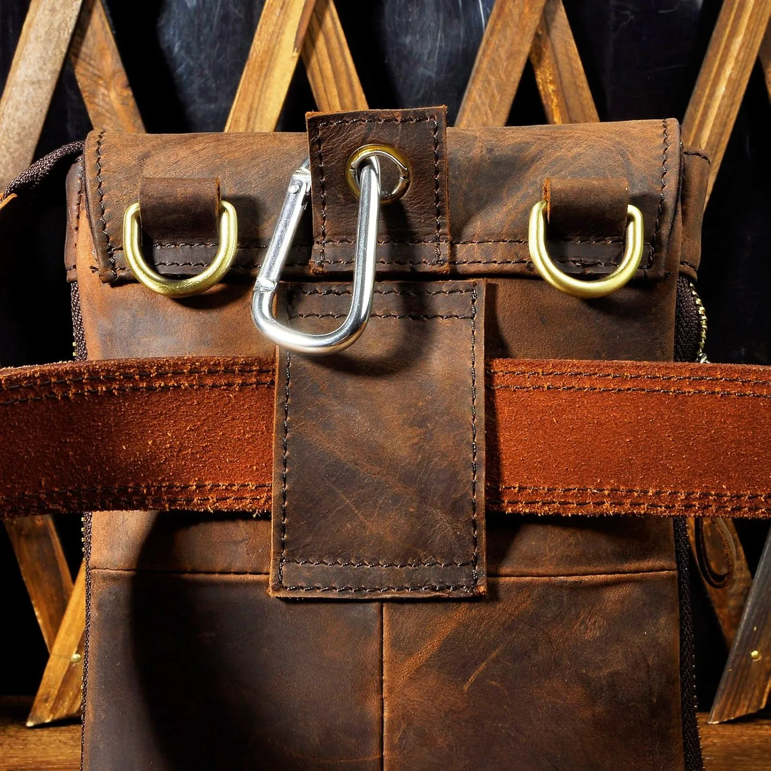 Le'aokuu Mens Genuine Leather Small Messenger Shoulder Satchel Phone Pouch Belt Fanny Waist Bag Pack