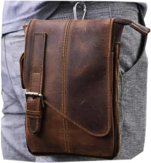 Le'aokuu Mens Genuine Leather Small Messenger Shoulder Satchel Phone Pouch Belt Fanny Waist Bag Pack