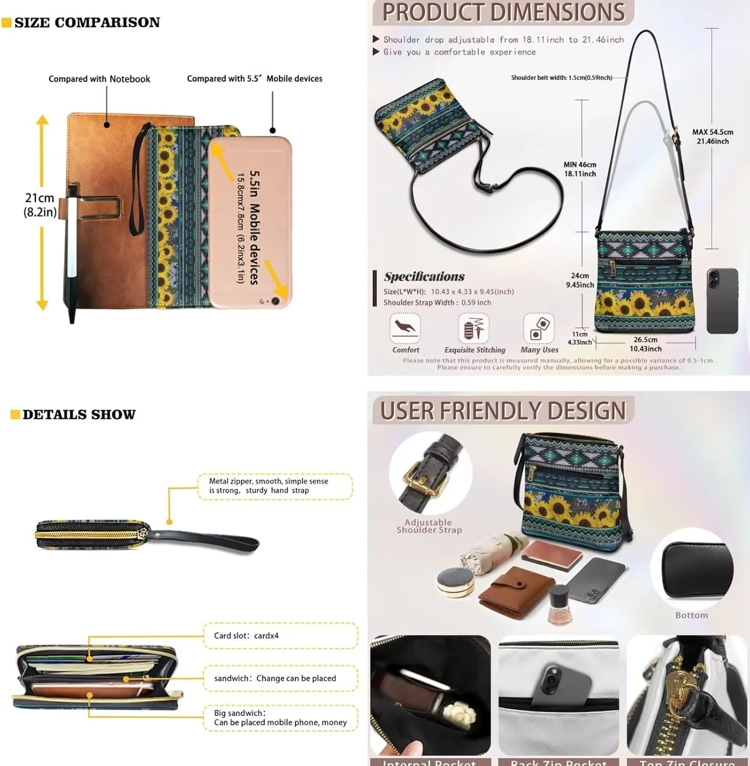 Leather Crossbody Purse Set Portable Hobo Bag Satchel Handbag with PU Leather Wallet