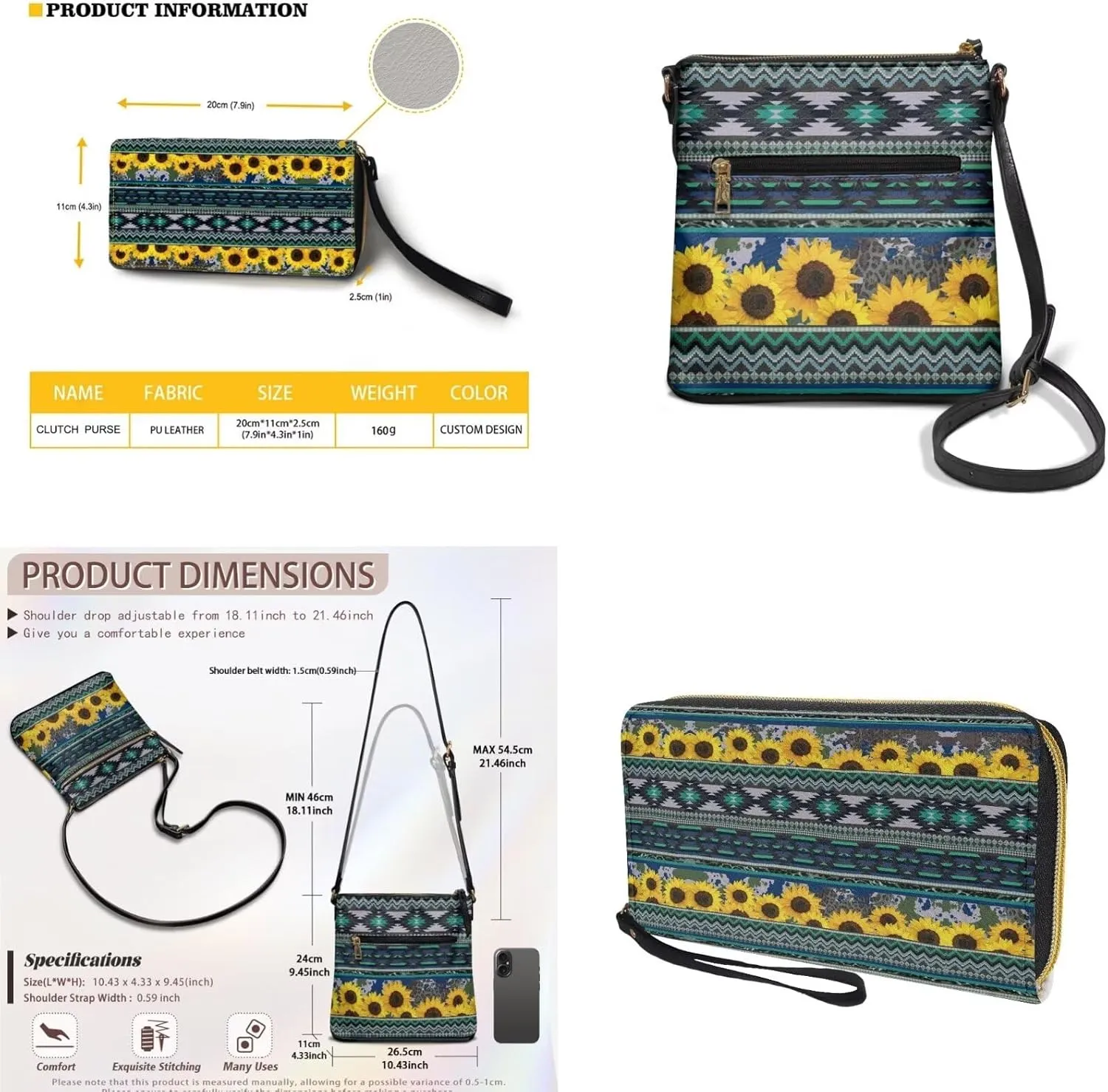 Leather Crossbody Purse Set Portable Hobo Bag Satchel Handbag with PU Leather Wallet