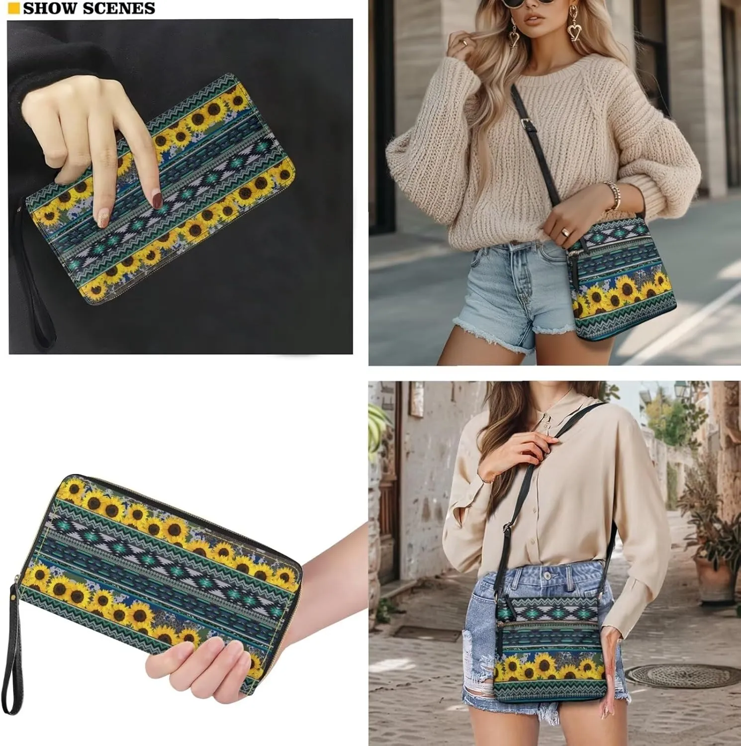 Leather Crossbody Purse Set Portable Hobo Bag Satchel Handbag with PU Leather Wallet