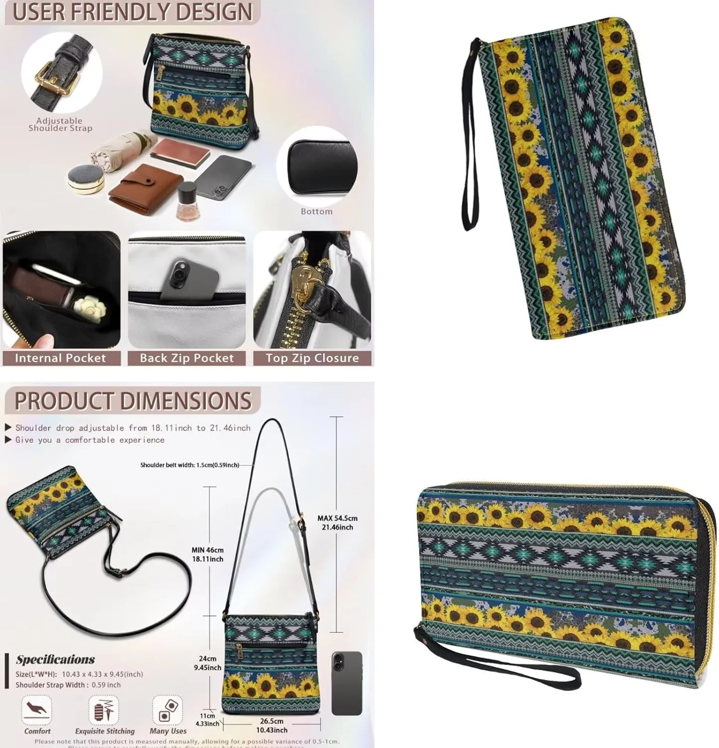 Leather Crossbody Purse Set Portable Hobo Bag Satchel Handbag with PU Leather Wallet