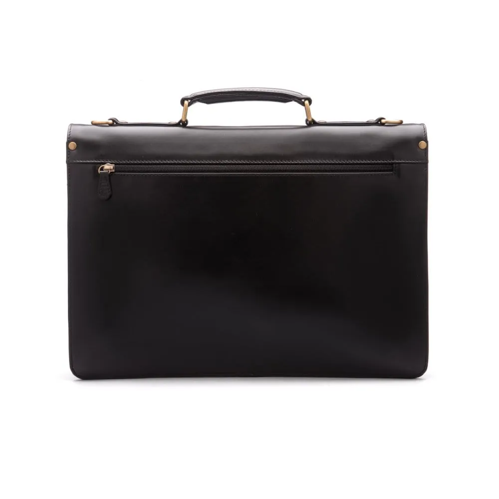 Leather Eton Briefcase With Solid Brass Lock - Black