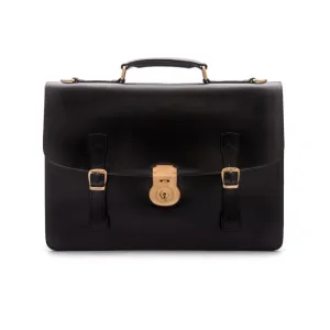 Leather Eton Briefcase With Solid Brass Lock - Black