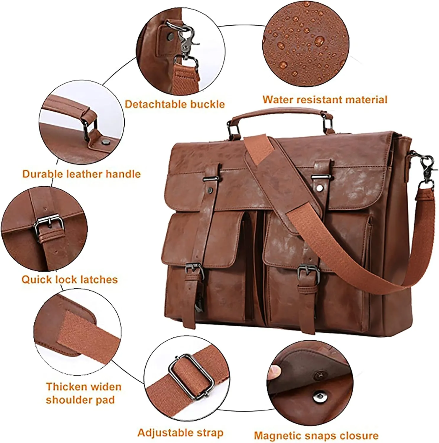 Leather Messenger Bag for Men, Vintage Laptop Briefcase Satchel, 17.3 Inch Computer Work Bag - Brown