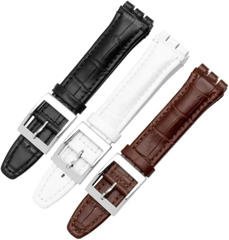 Leather Strap For Swatch Classic Design Business Watch Band with Stainless Steel Clasp