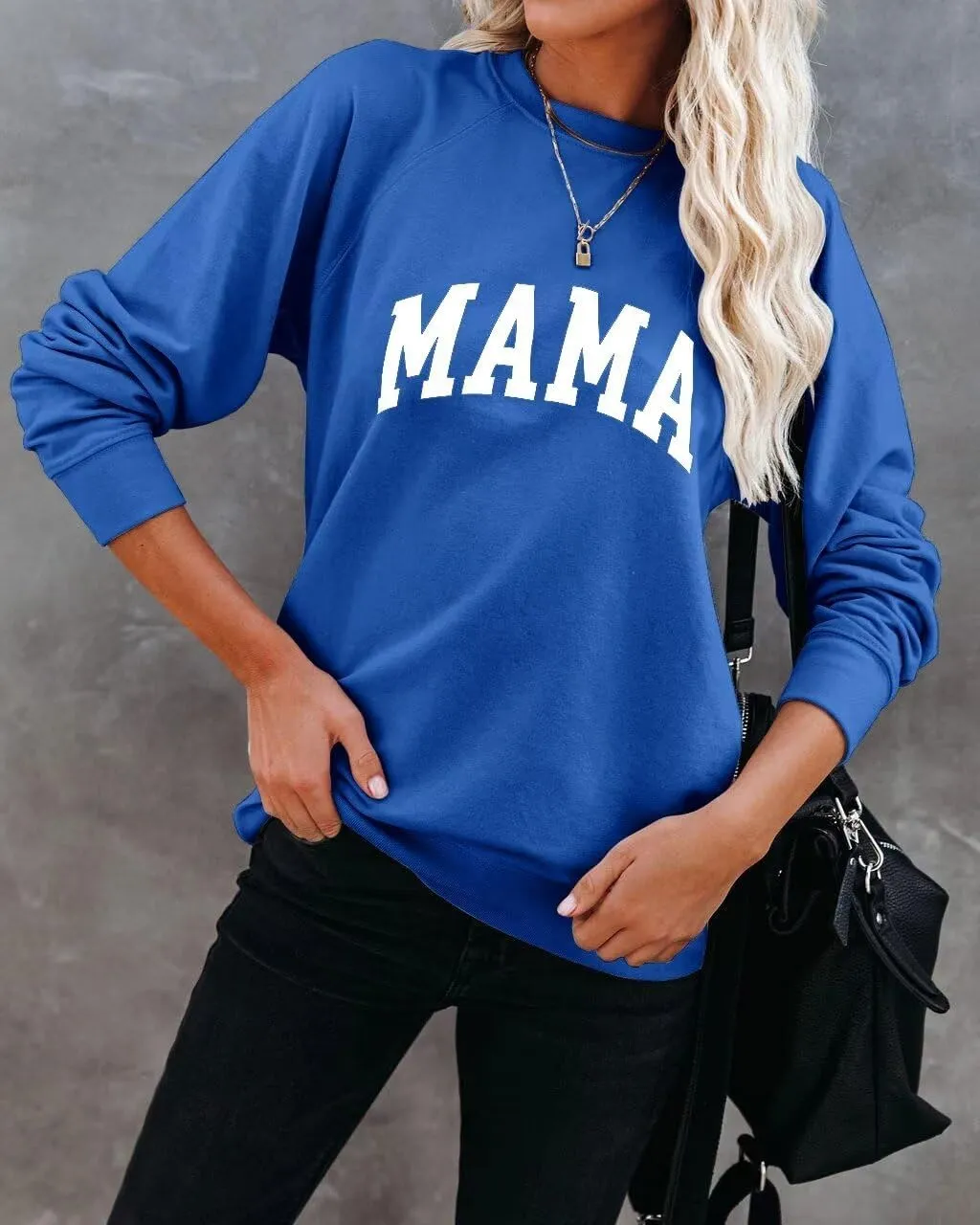 LEEDYA Women Long Sleeve Mama Sweatshirts Round Neck Pullover Loose Lightweight Blouse Tops