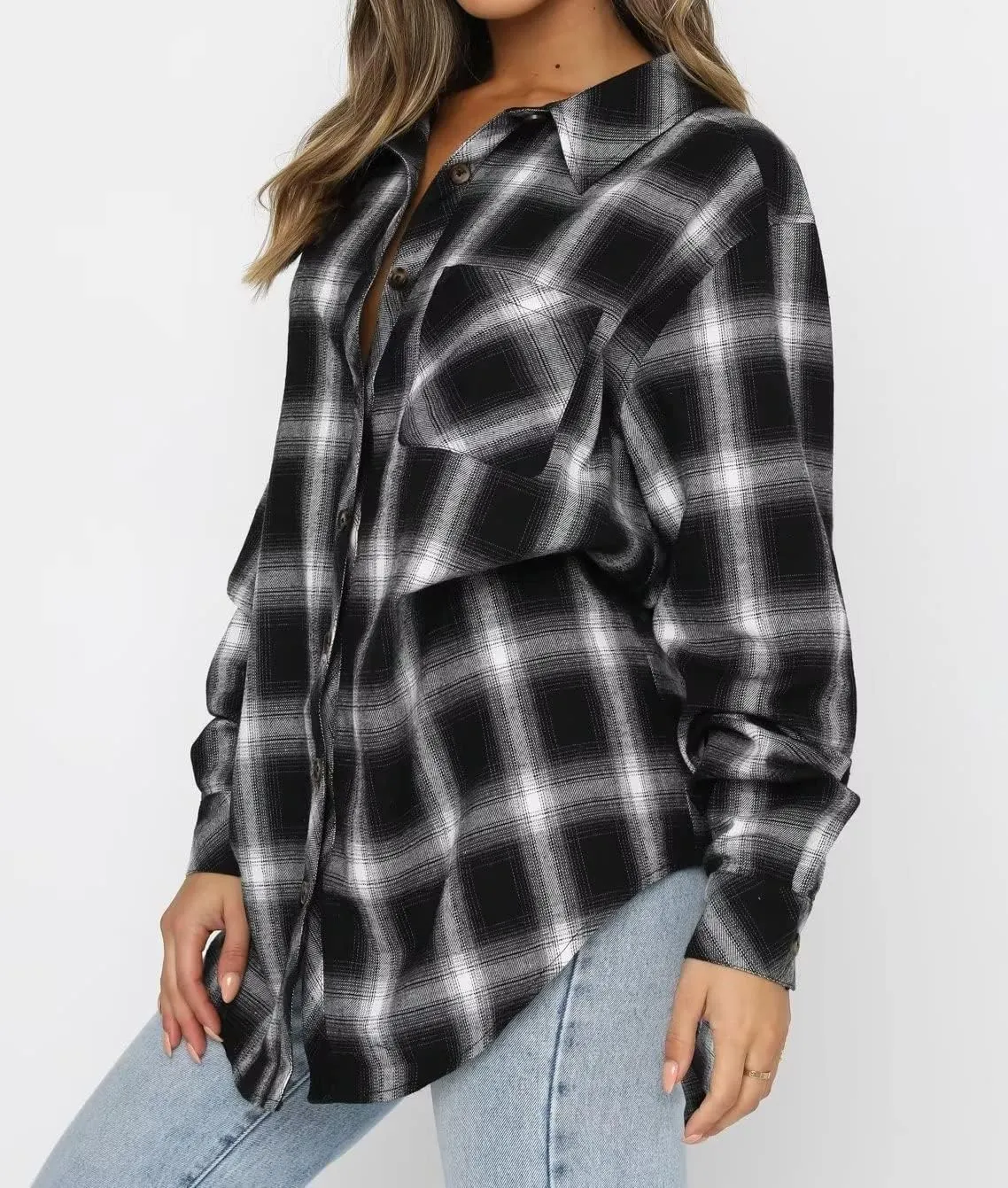 LEEDYA Womens Flannel Buffalo Print Shirts Casual Long Sleeve Button Down Blouses Loose Tunic Tops