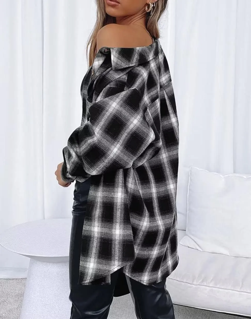 LEEDYA Womens Flannel Buffalo Print Shirts Casual Long Sleeve Button Down Blouses Loose Tunic Tops