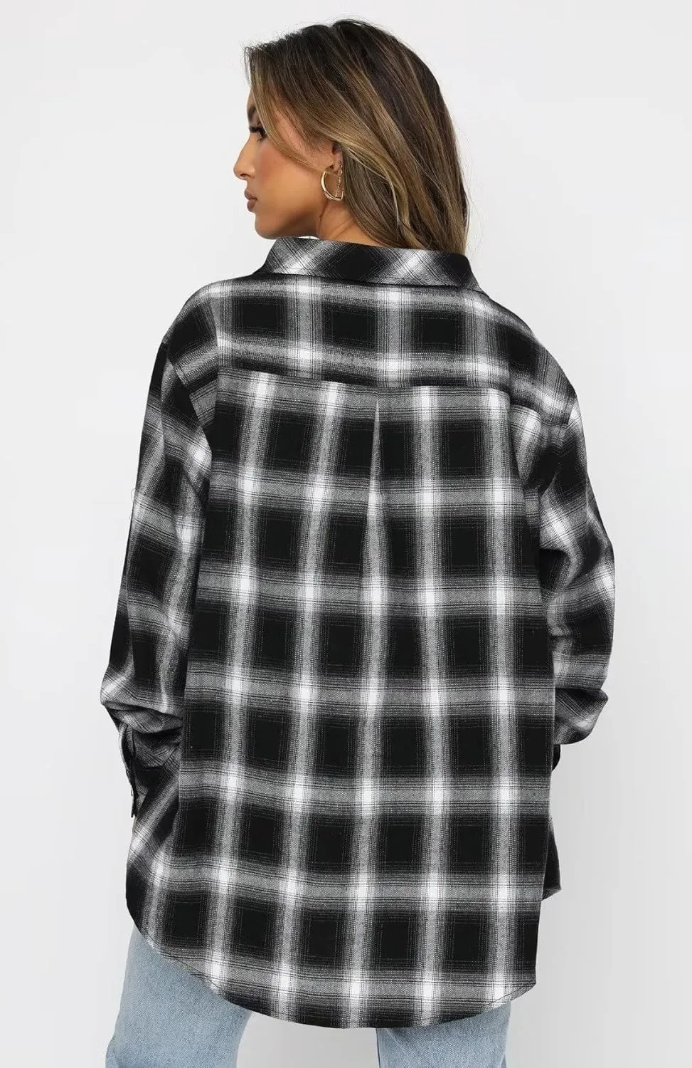 LEEDYA Womens Flannel Buffalo Print Shirts Casual Long Sleeve Button Down Blouses Loose Tunic Tops