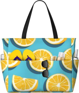 Lemon wedges Print 28L Beach Tote Bag, Water-resistant Travel Tote, Lightweight Gym & Camping Carryall