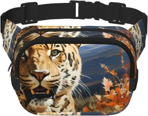 Leopard in search of prey print Crossbody Bag Unisex - Square Double Layer Waist Bag Everywhere Fanny Pack Purse with Adjustable Strap