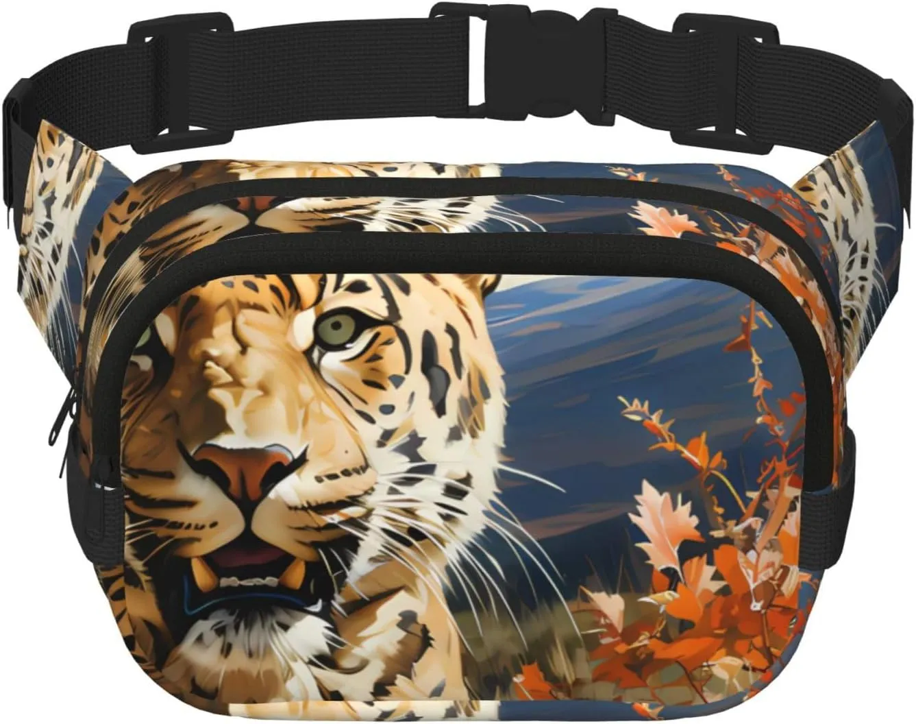Leopard in search of prey print Crossbody Bag Unisex - Square Double Layer Waist Bag Everywhere Fanny Pack Purse with Adjustable Strap