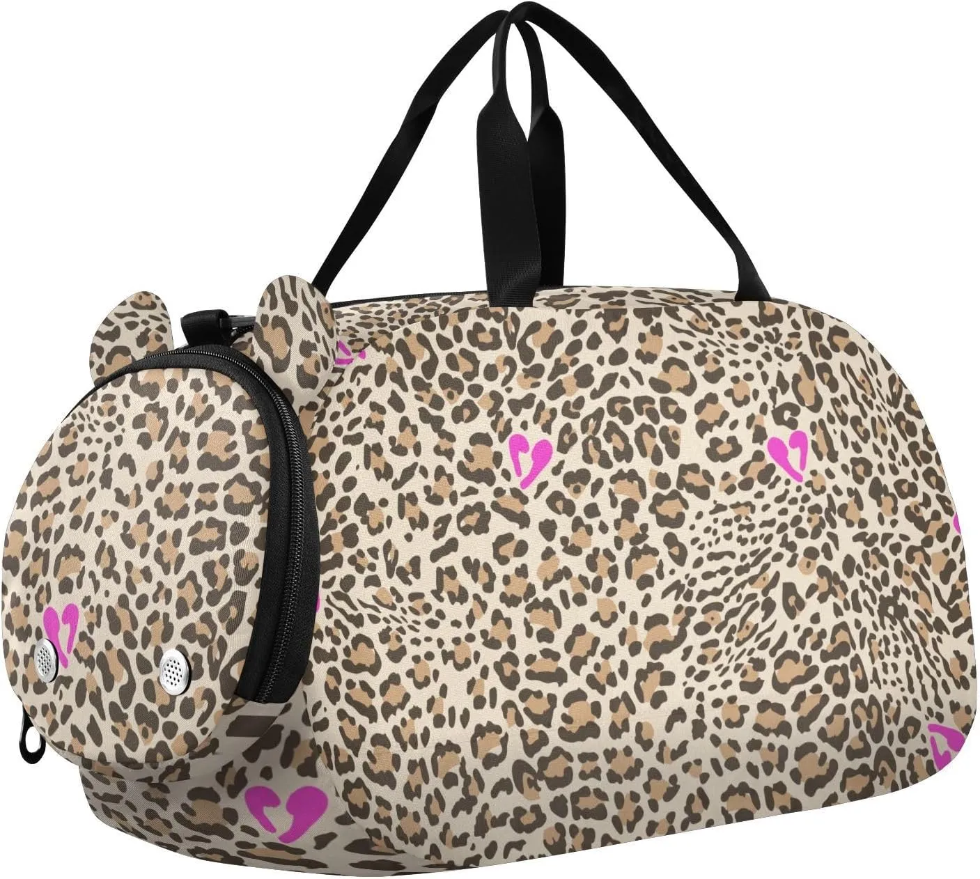 Leopard Print Pink Hearts Duffel Bags for Boys Small Gym Bags for Teens Dance Bag for Girls