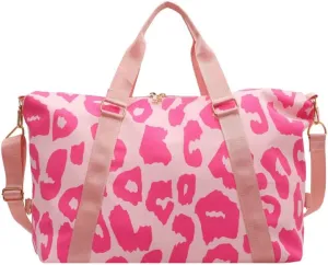 Leopard Print Weekender Tote Bag Gym Duffle Bag for Women Travel Overnight Bag Teacher Bag With Shoulder Strap (Black), Pink