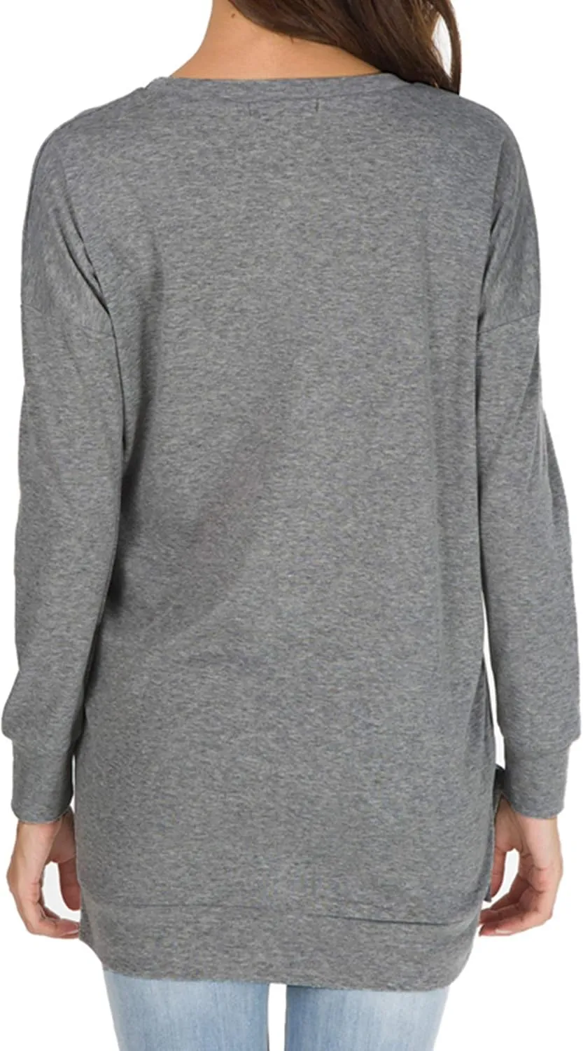 levaca Women's Fall Long Sleeve Side Split Loose Blouses Casual Pullover Tunic Tops