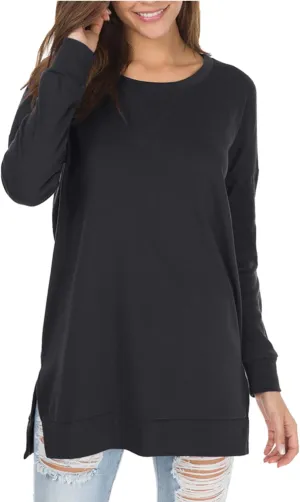 levaca Women's Fall Long Sleeve Side Split Loose Blouses Casual Pullover Tunic Tops