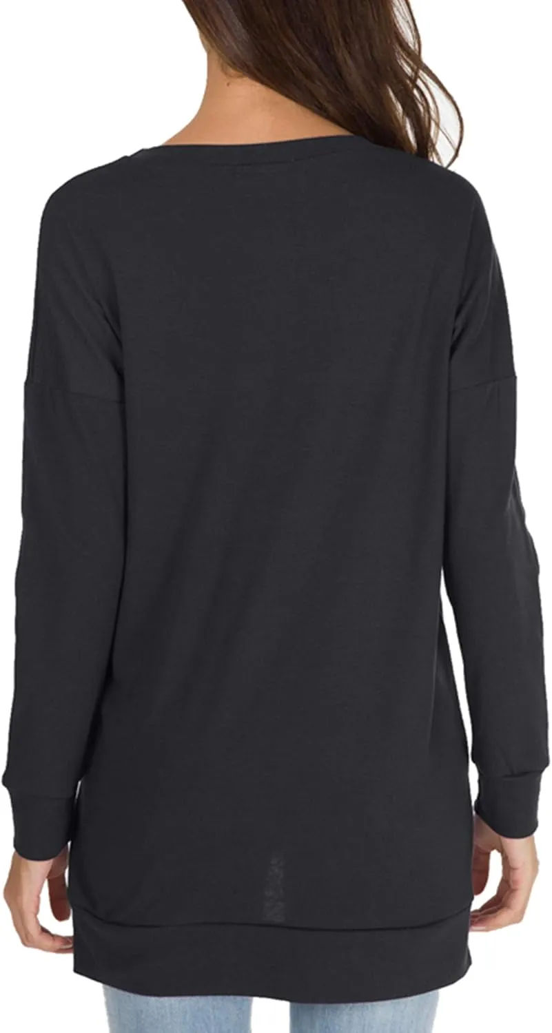 levaca Women's Fall Long Sleeve Side Split Loose Blouses Casual Pullover Tunic Tops