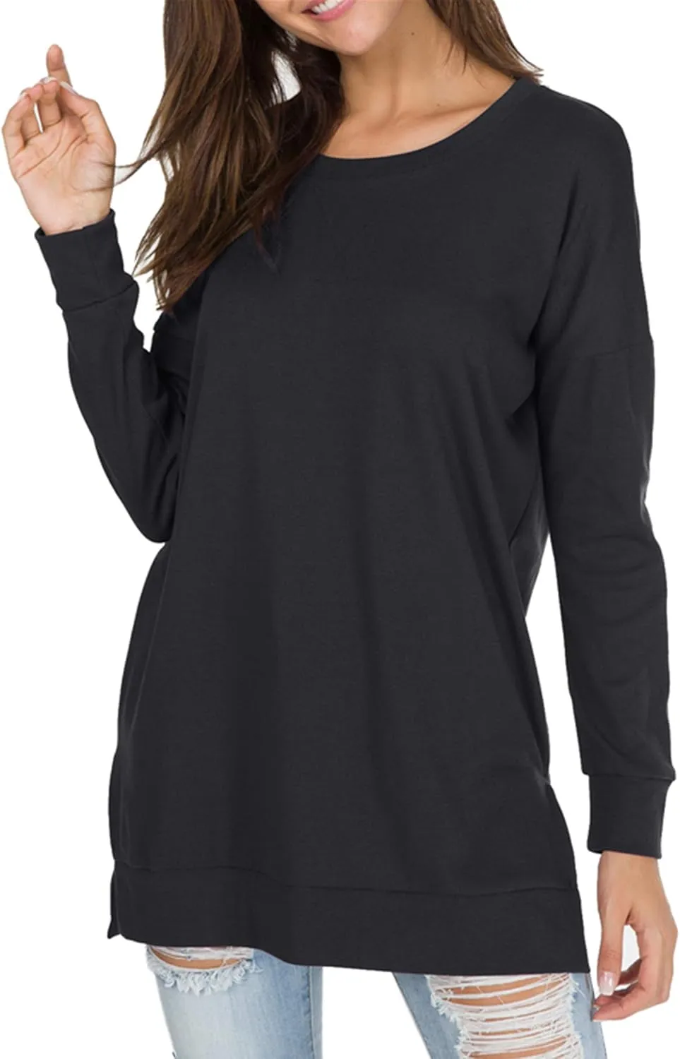levaca Women's Fall Long Sleeve Side Split Loose Blouses Casual Pullover Tunic Tops