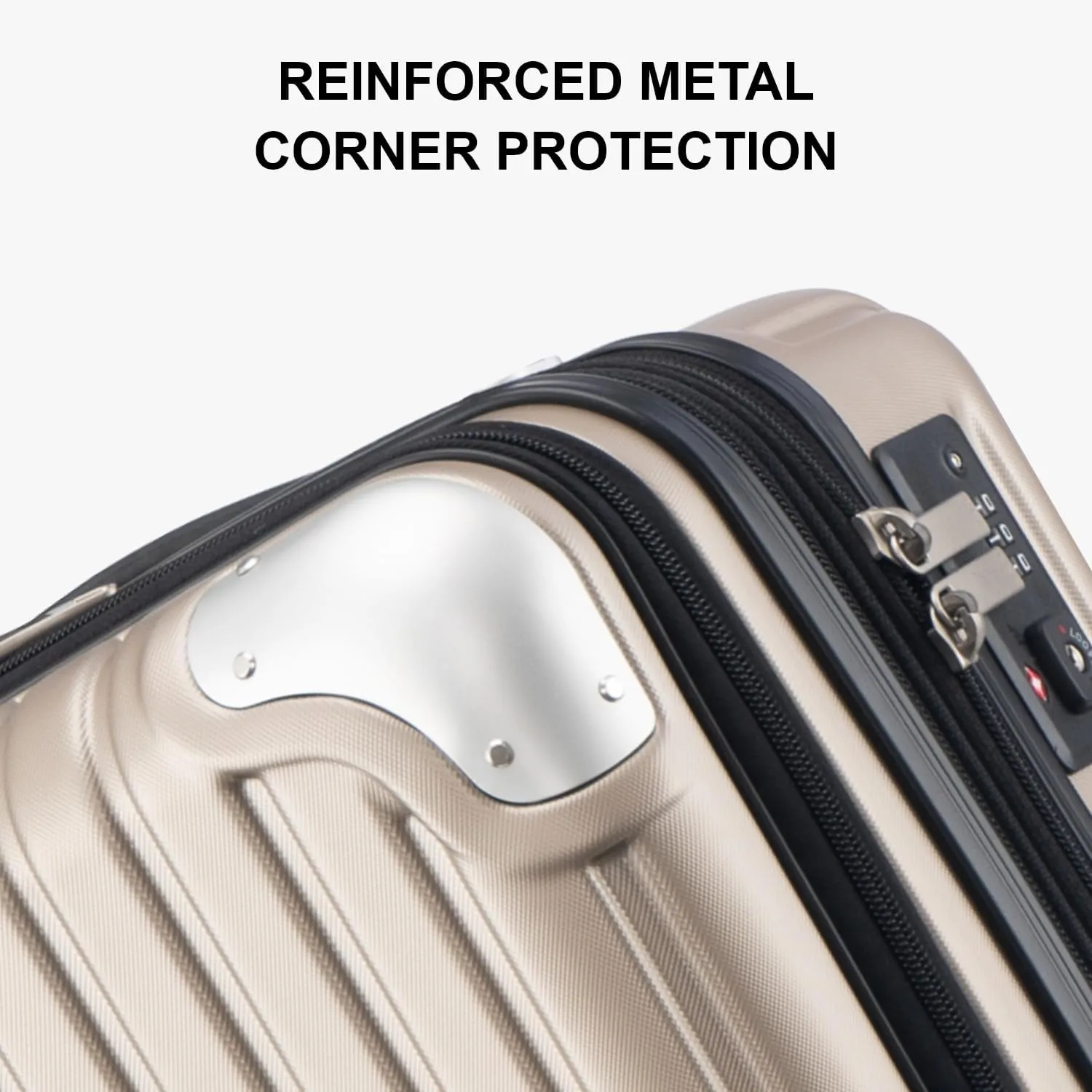 LEVEL8 Grace Carry on Luggage with Front Compartment, 20 Inch Expandable Hardside Suitcases with Wheels, Abs Pc Harshell Spinner Luggages with Tsa Lock, Travel Bag for Women Men, Champagne