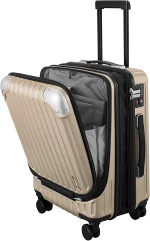 LEVEL8 Grace Carry on Luggage with Front Compartment, 20 Inch Expandable Hardside Suitcases with Wheels, Abs Pc Harshell Spinner Luggages with Tsa Lock, Travel Bag for Women Men, Champagne