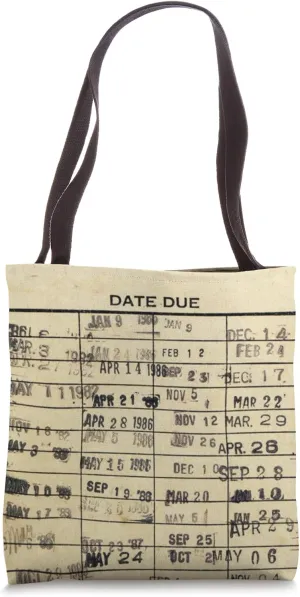 Library Due Date Cards Stamp Book Return Librarian Vintage Tote Bag