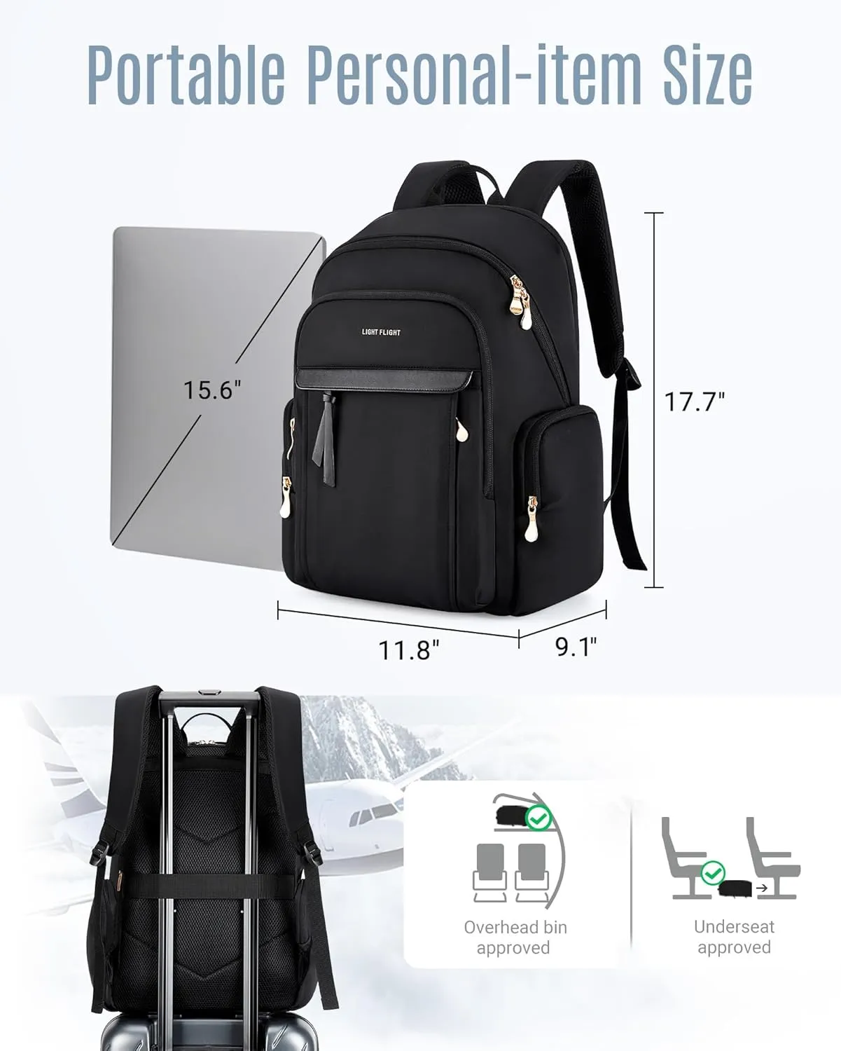 LIGHT FLIGHT Laptop Backpack for Women, 15.6 Inch Work Bag Business Backpack, Water Resistant Travel Bags Casual Daypacks for College, Large Backpacks for Travel, Champagne