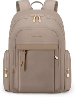 LIGHT FLIGHT Laptop Backpack for Women, 15.6 Inch Work Bag Business Backpack, Water Resistant Travel Bags Casual Daypacks for College, Large Backpacks for Travel, Champagne