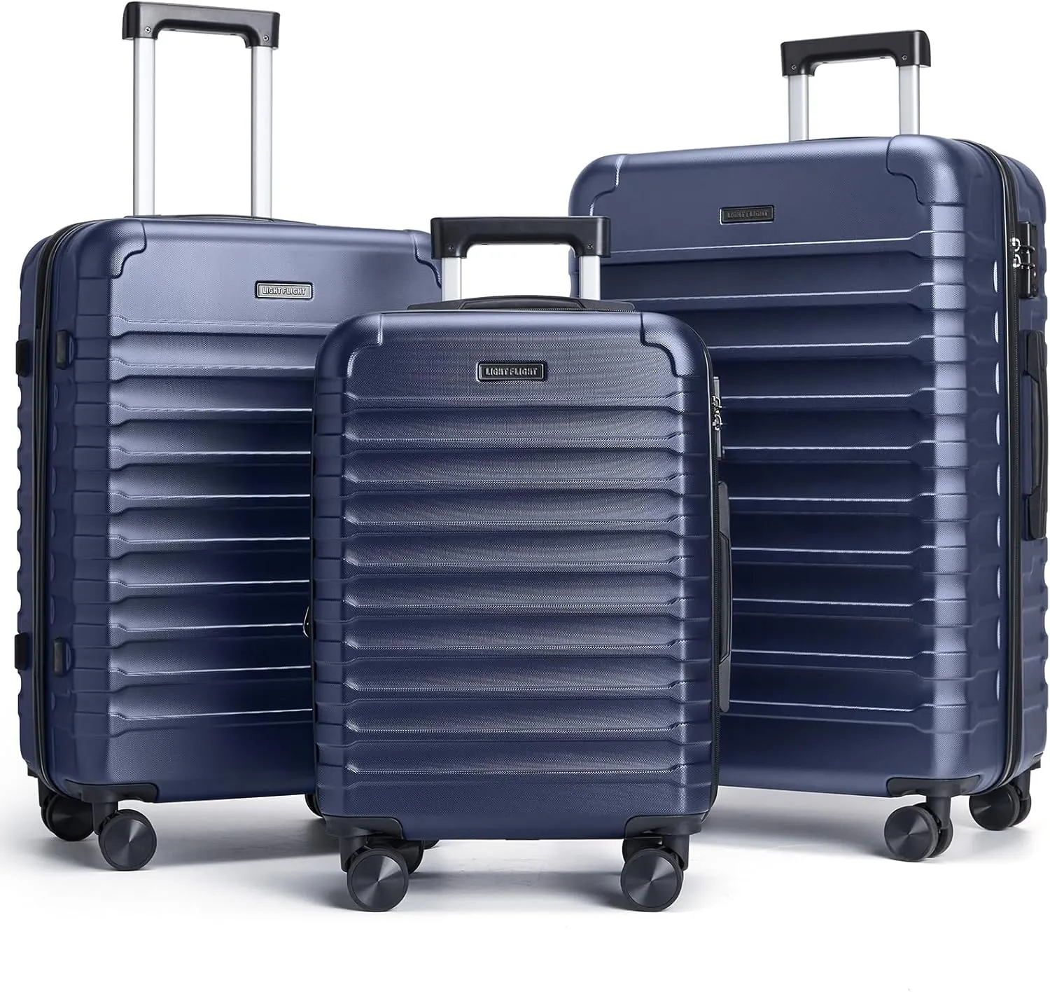 LIGHT FLIGHT Luggage Sets, 3 Piece Durable Suitcase Set with Spinner Wheels, 3 Pcs Hardside Lightweight luggage with TSA Lock, Large Checked Travel Suitcases, 20/24/28 Inch, Dark Blue