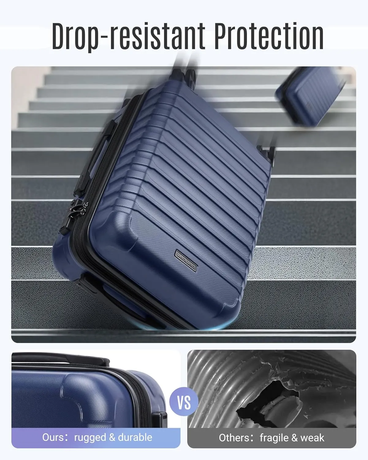 LIGHT FLIGHT Luggage Sets, 3 Piece Durable Suitcase Set with Spinner Wheels, 3 Pcs Hardside Lightweight luggage with TSA Lock, Large Checked Travel Suitcases, 20/24/28 Inch, Dark Blue