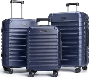 LIGHT FLIGHT Luggage Sets, 3 Piece Durable Suitcase Set with Spinner Wheels, 3 Pcs Hardside Lightweight luggage with TSA Lock, Large Checked Travel Suitcases, 20/24/28 Inch, Dark Blue