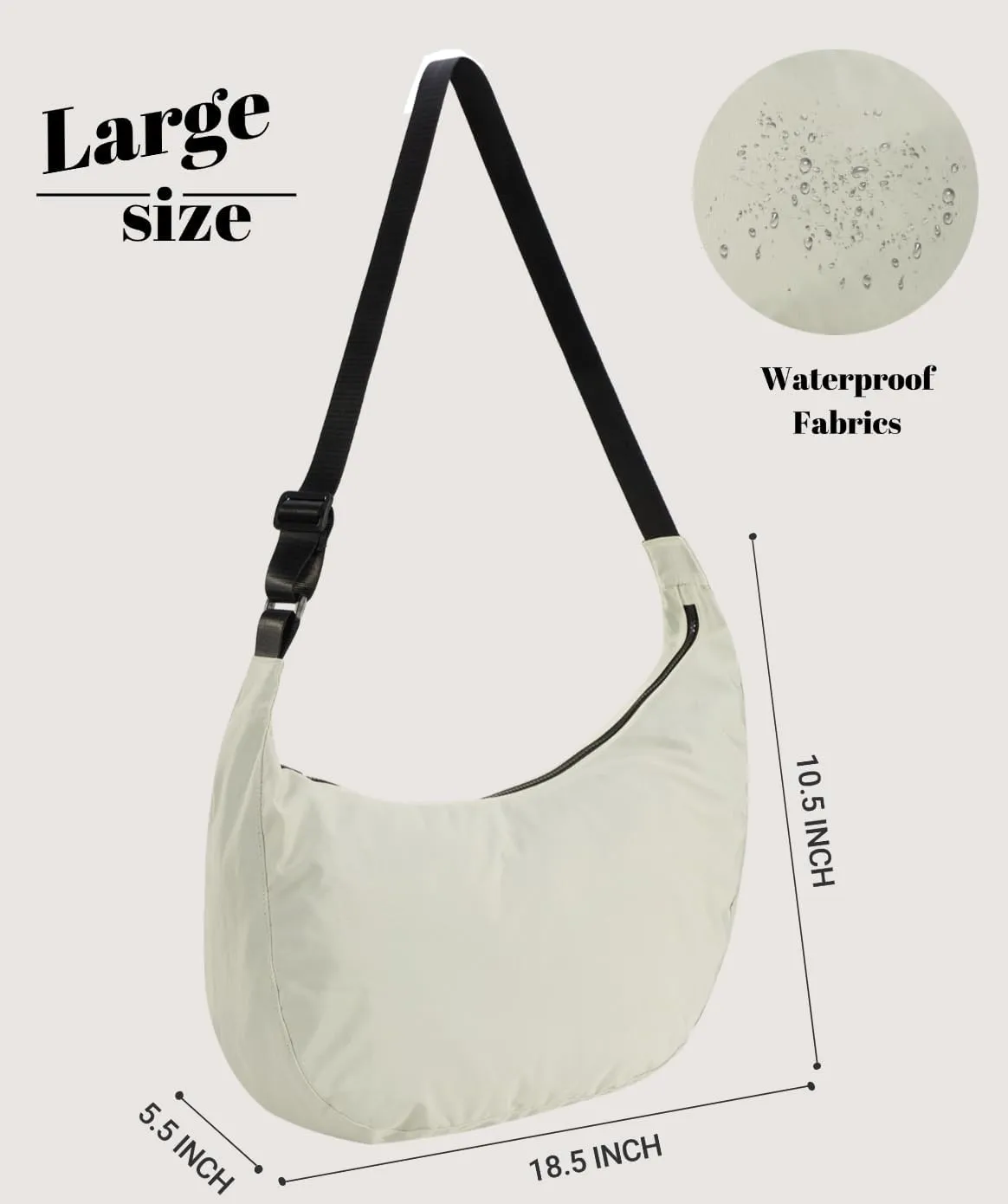 Lightweight Nylon Crescent Crossbody Bag for Women Adjustable Strap Water-Resistant Everyday Purse