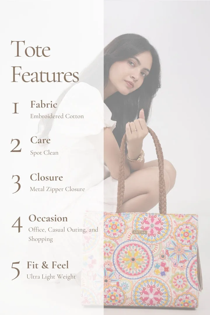 Lily Embroidered Multicolor Box Tote Bag