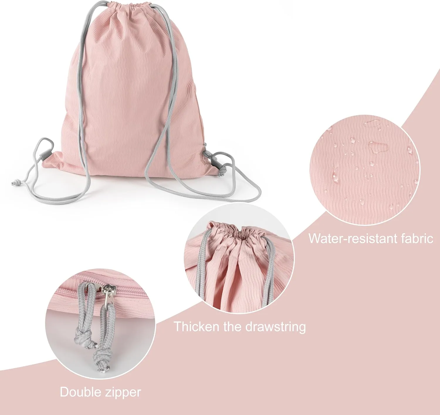 Lily queen Drawstring Backpack Sports Gym Bag Swim Bag With Zipper Pocket (Pink)