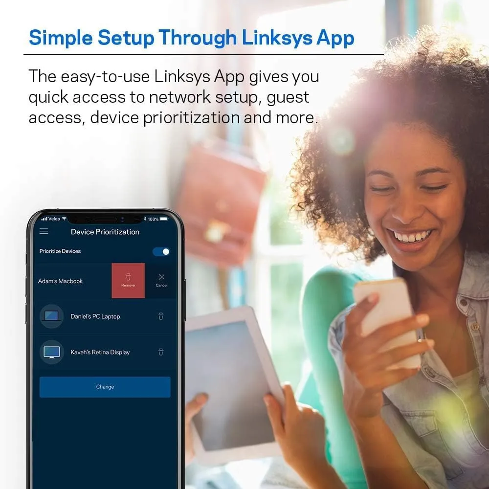 Linksys WHW0301 Velop Intelligent Mesh WiFi Router System: AC2200 Tri-Band, Network for Full-Speed Coverage, Computer Internet Wireless Routers Extender for Home (White, 3-Pack) (Renewed)