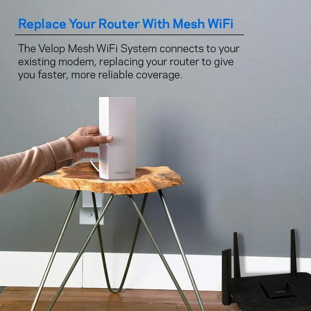 Linksys WHW0301 Velop Intelligent Mesh WiFi Router System: AC2200 Tri-Band, Network for Full-Speed Coverage, Computer Internet Wireless Routers Extender for Home (White, 3-Pack) (Renewed)