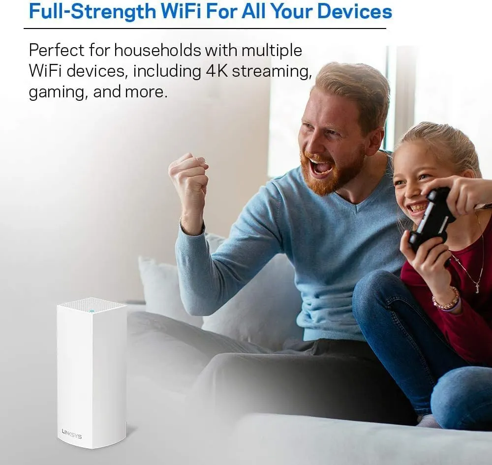 Linksys WHW0301 Velop Intelligent Mesh WiFi Router System: AC2200 Tri-Band, Network for Full-Speed Coverage, Computer Internet Wireless Routers Extender for Home (White, 3-Pack) (Renewed)