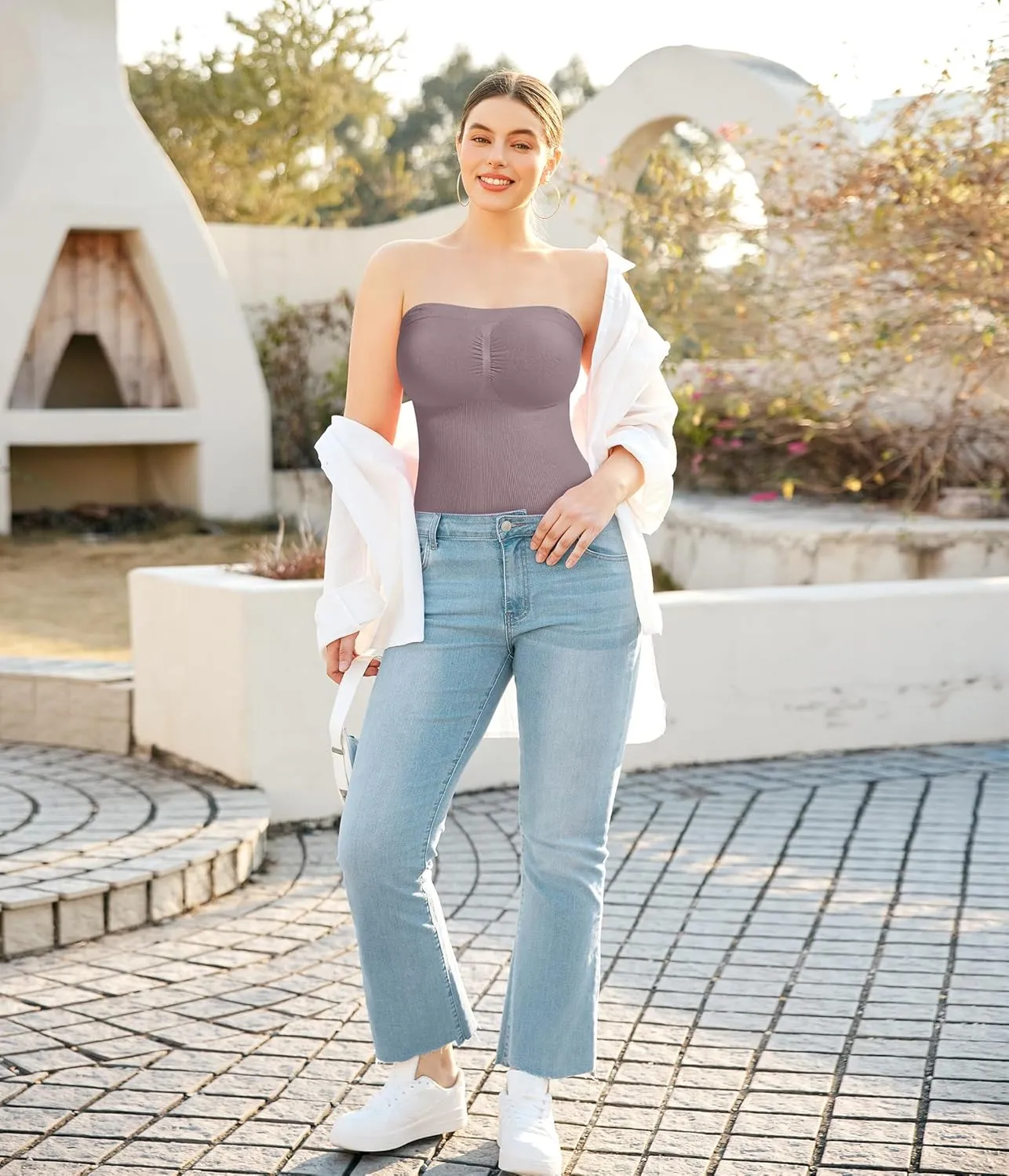 LODAY Strapless Shapewear Tank Tops for Women Compression Tank Top Tummy Control Long Tube Tops Camisoles