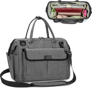 LoDrid Bible Bag Tote with Multiple Pockets for Bible Items, Bible Carrier with Steel Frame Top for Men & Women, Gray, Bag Only