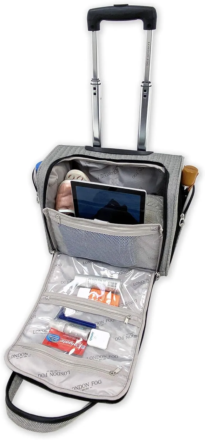 London Fog Newcastle Softside Expandable Spinner Luggage, Black White Herringbone, 4 Piece Set