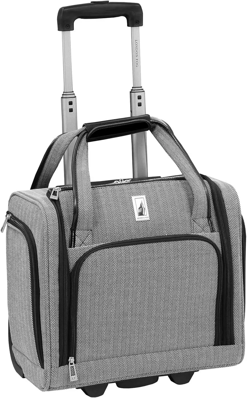 London Fog Newcastle Softside Expandable Spinner Luggage, Black White Herringbone, 4 Piece Set