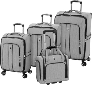 London Fog Newcastle Softside Expandable Spinner Luggage, Black White Herringbone, 4 Piece Set