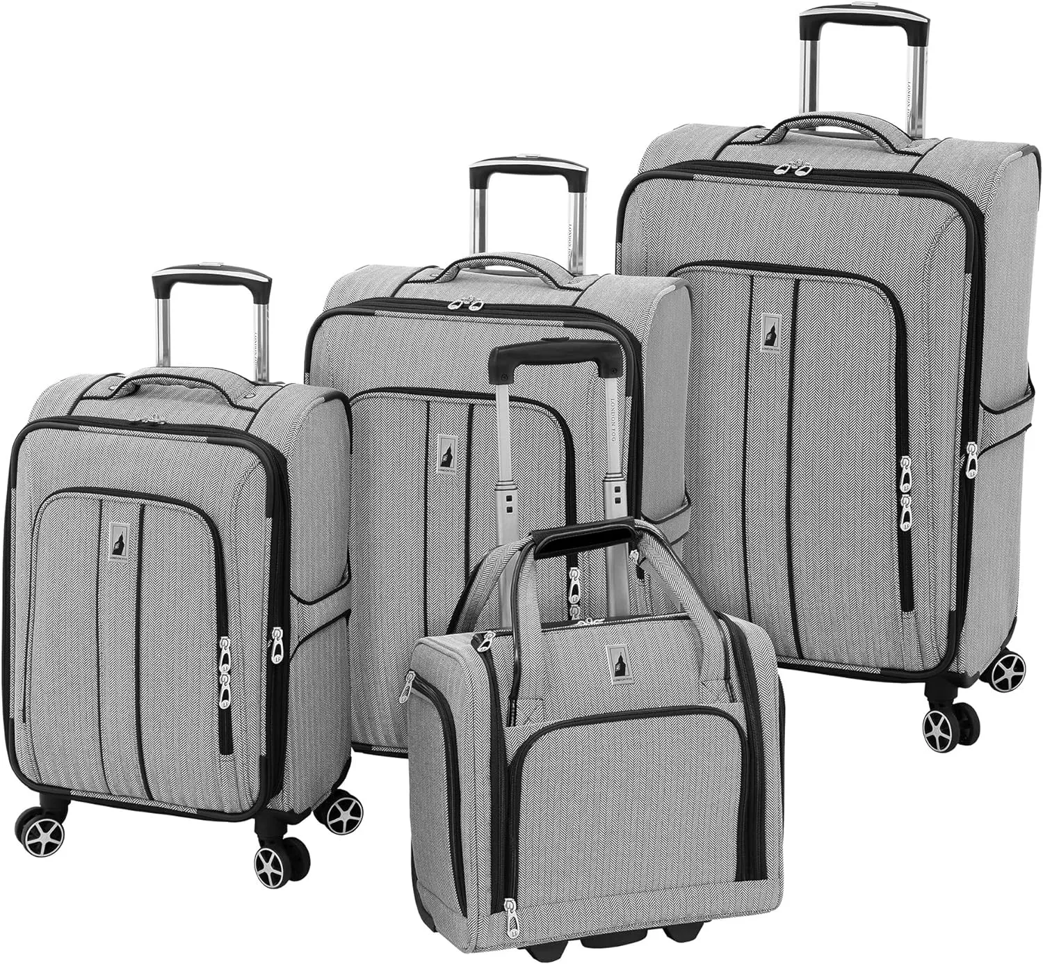 London Fog Newcastle Softside Expandable Spinner Luggage, Black White Herringbone, 4 Piece Set