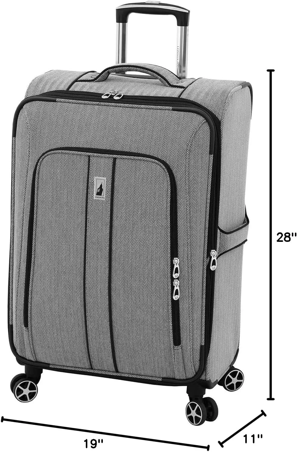 London Fog Newcastle Softside Expandable Spinner Luggage, Black White Herringbone, 4 Piece Set