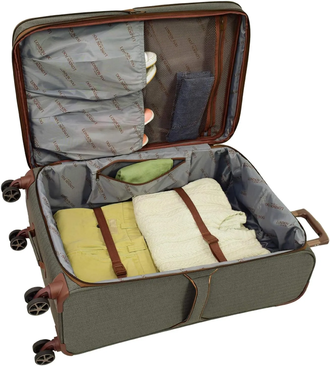 LONDON FOG Newcastle Softside Expandable Spinner Luggage, Slate Bronze, 4 Piece Set