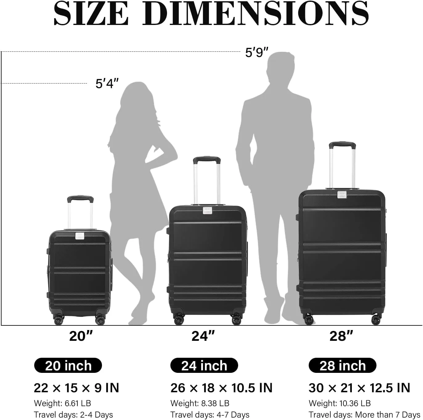 LONG VACATION Hardside Expandable Carry On Luggage, Hardshell Suitcase with Spinner Wheels and TSA Lock(Black, 28 INCH)