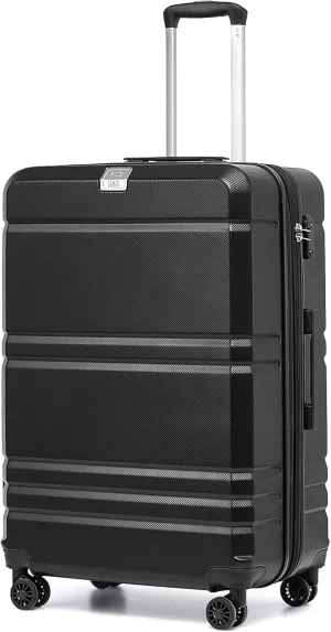 LONG VACATION Hardside Expandable Carry On Luggage, Hardshell Suitcase with Spinner Wheels and TSA Lock(Black, 28 INCH)
