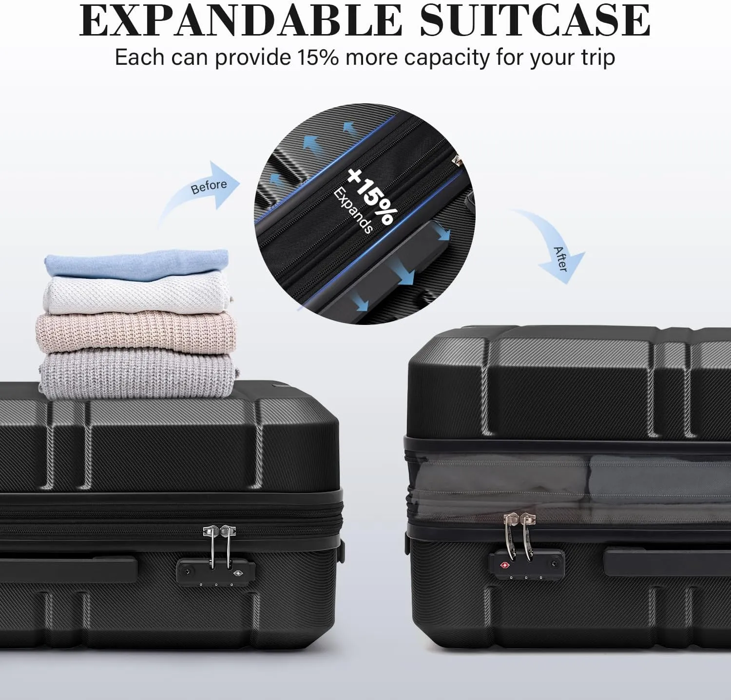 LONG VACATION Hardside Expandable Carry On Luggage, Hardshell Suitcase with Spinner Wheels and TSA Lock(Black, 28 INCH)